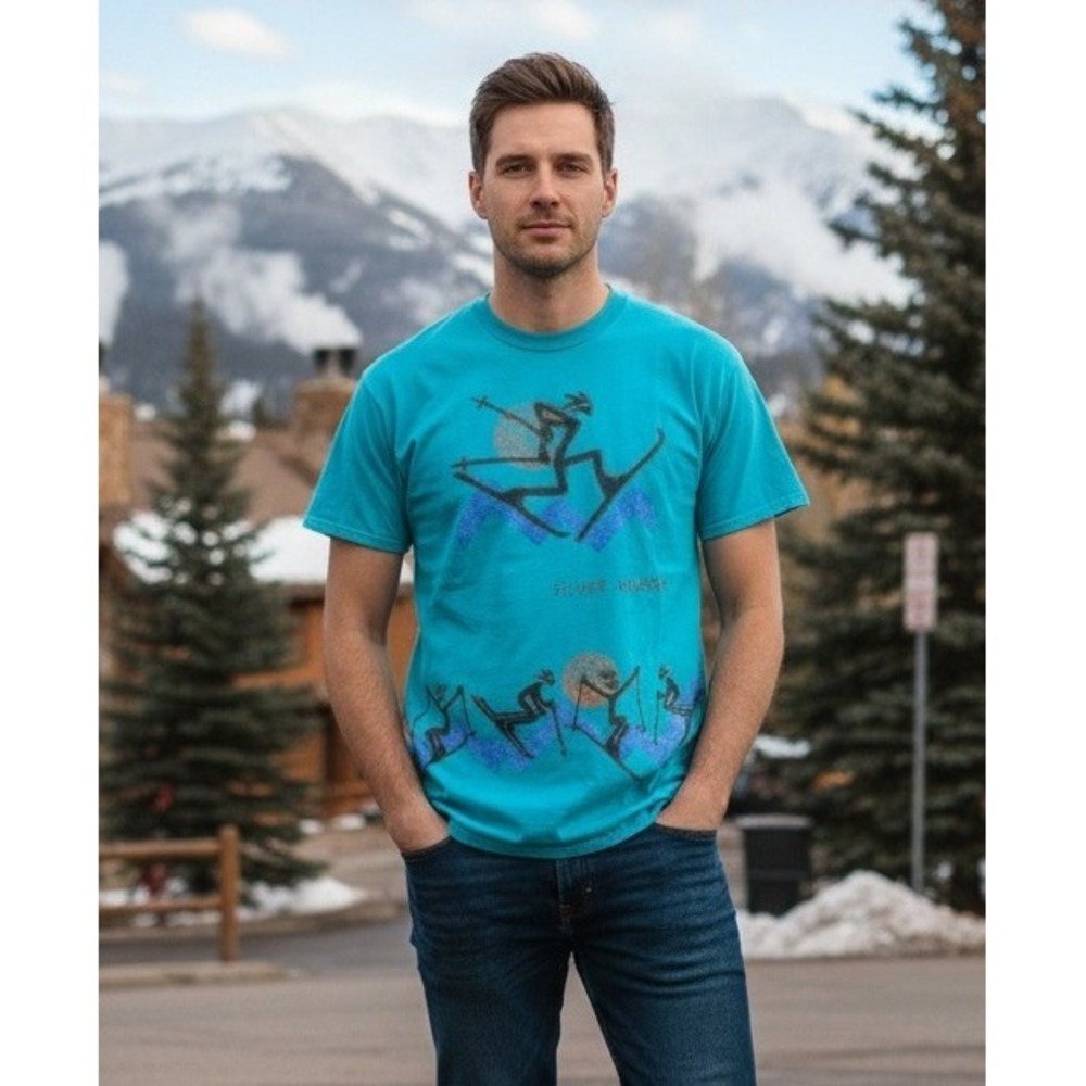 Vintage Suttons Sportswear Men's T-Shirt Graphic Ski‎ One Size Made in USA Blue